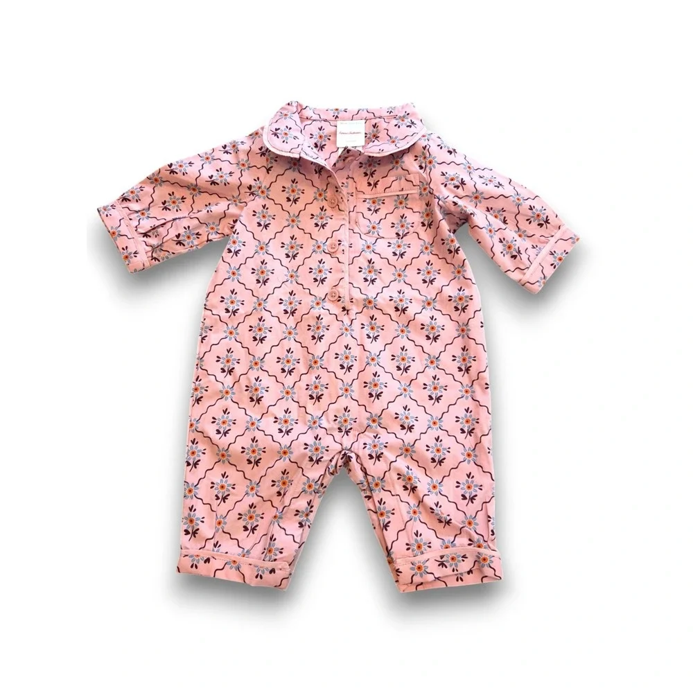 Hanna Andersson Poplin Sleeper Pink Floral Baby One-Piece 50 Cm 0-3 Months
